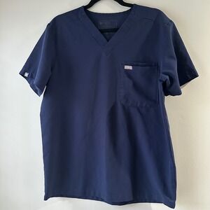 FIGS Scrub Top Men Medium Navy Blue Good Technical Collection V-Neck Pocket